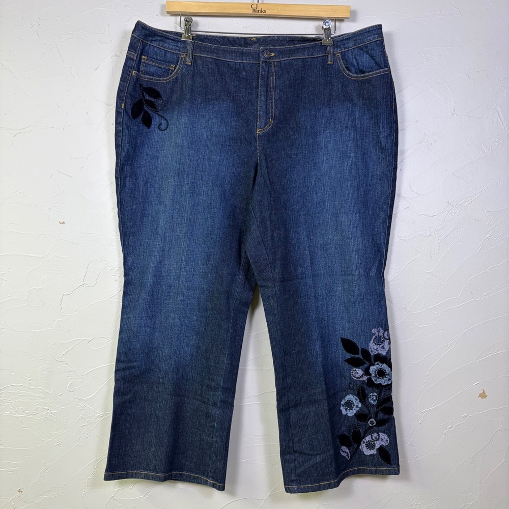 Talbots Jeans Womens 22W Petites Embroidered Floral Stretch Denim Blue